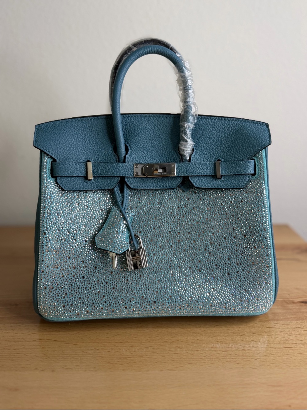 Sparkle bag H Birkin 25 Swarovski bling crystal Bleu atoll JEAN Bleu de nord PHW